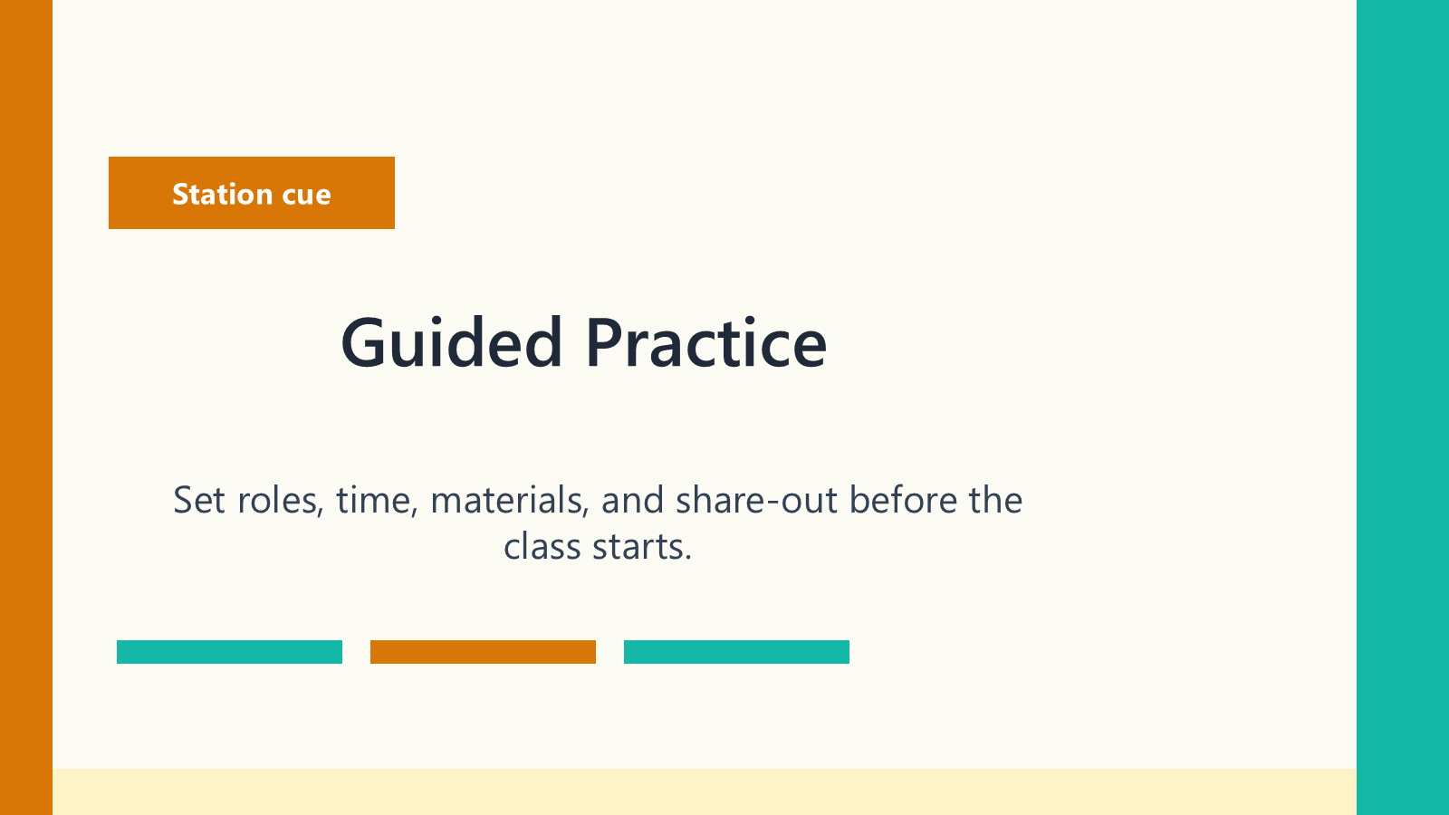 Rendered Guided Practice station-cue slide from the generated deck.