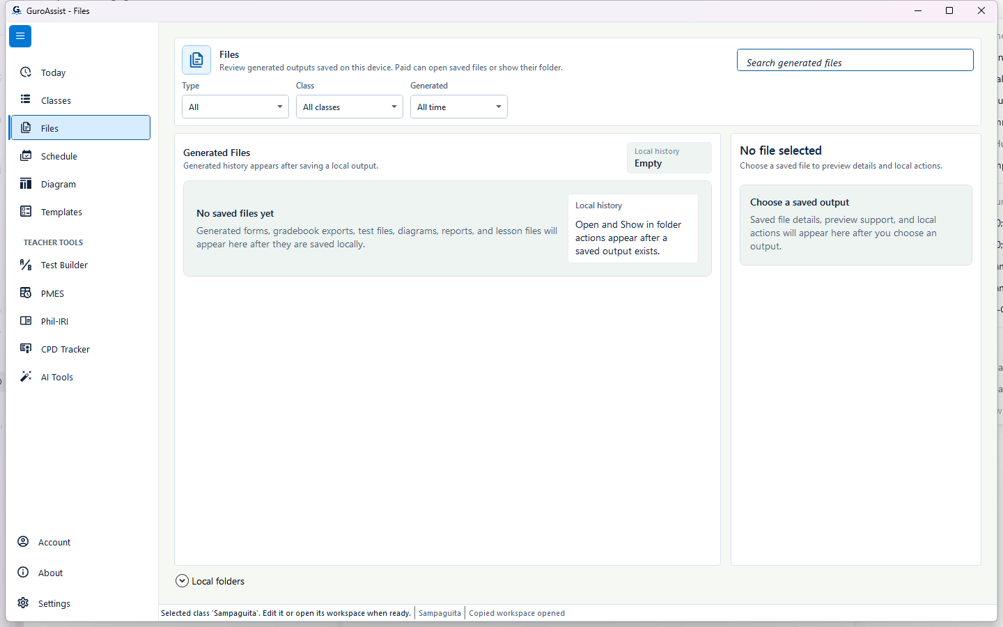 Restored Files screen showing no saved file history, matching the selected summary value of zero saved file records.