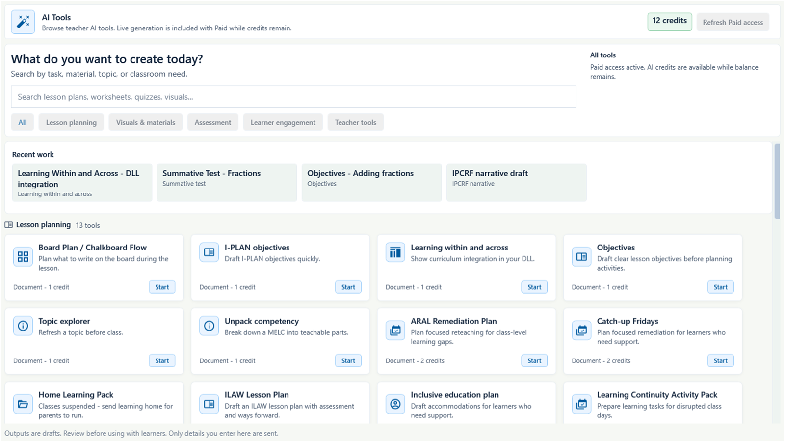 GuroAssist paid AI Tools gallery with teacher workflow tools.